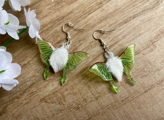 Fuzzy Luna Moth Earrings