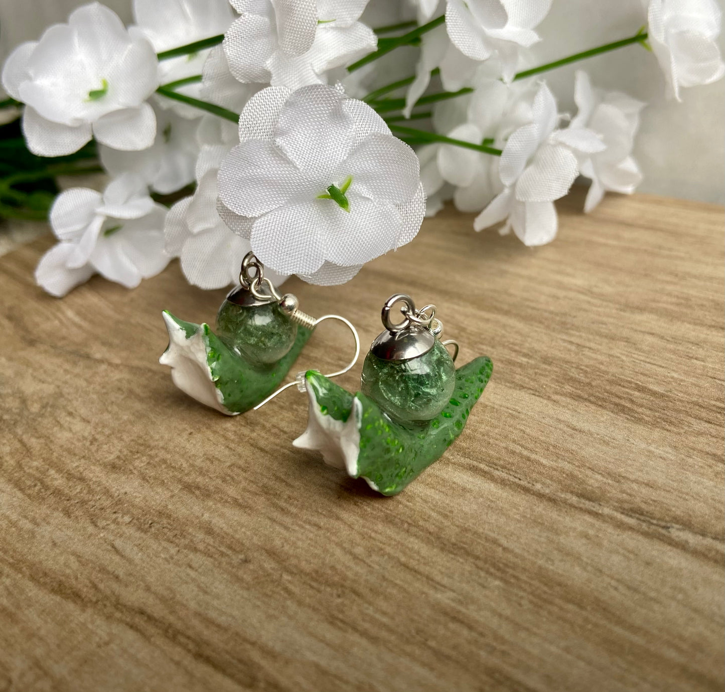 Liquid Core Moss Agate Snail Earrings