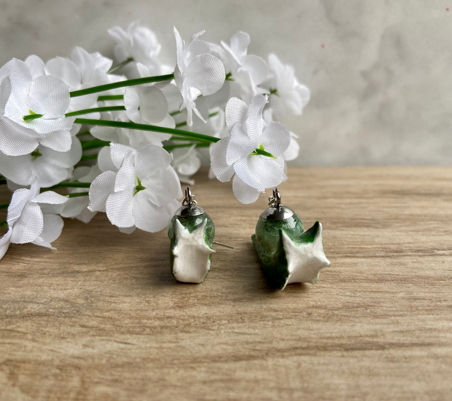 Liquid Core Moss Agate Snail Earrings