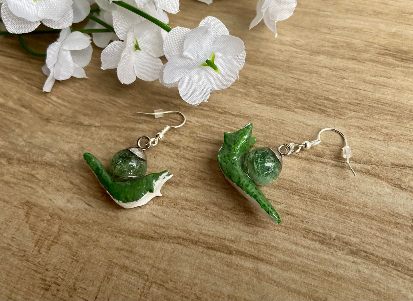 Liquid Core Moss Agate Snail Earrings