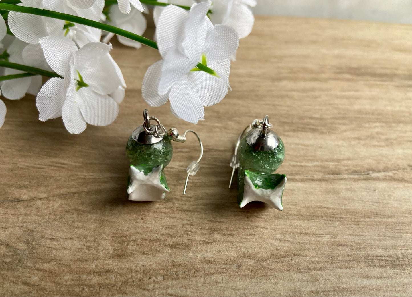 Liquid Core Moss Agate Snail Earrings