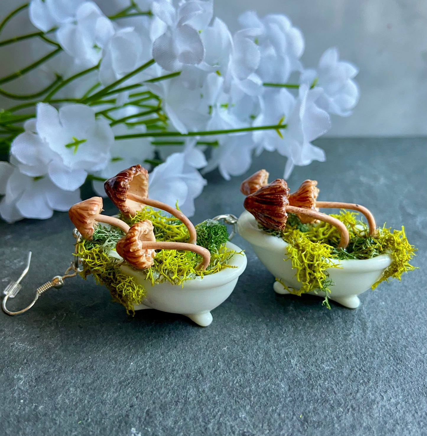 Bathtub Natural Mushroom Earrings