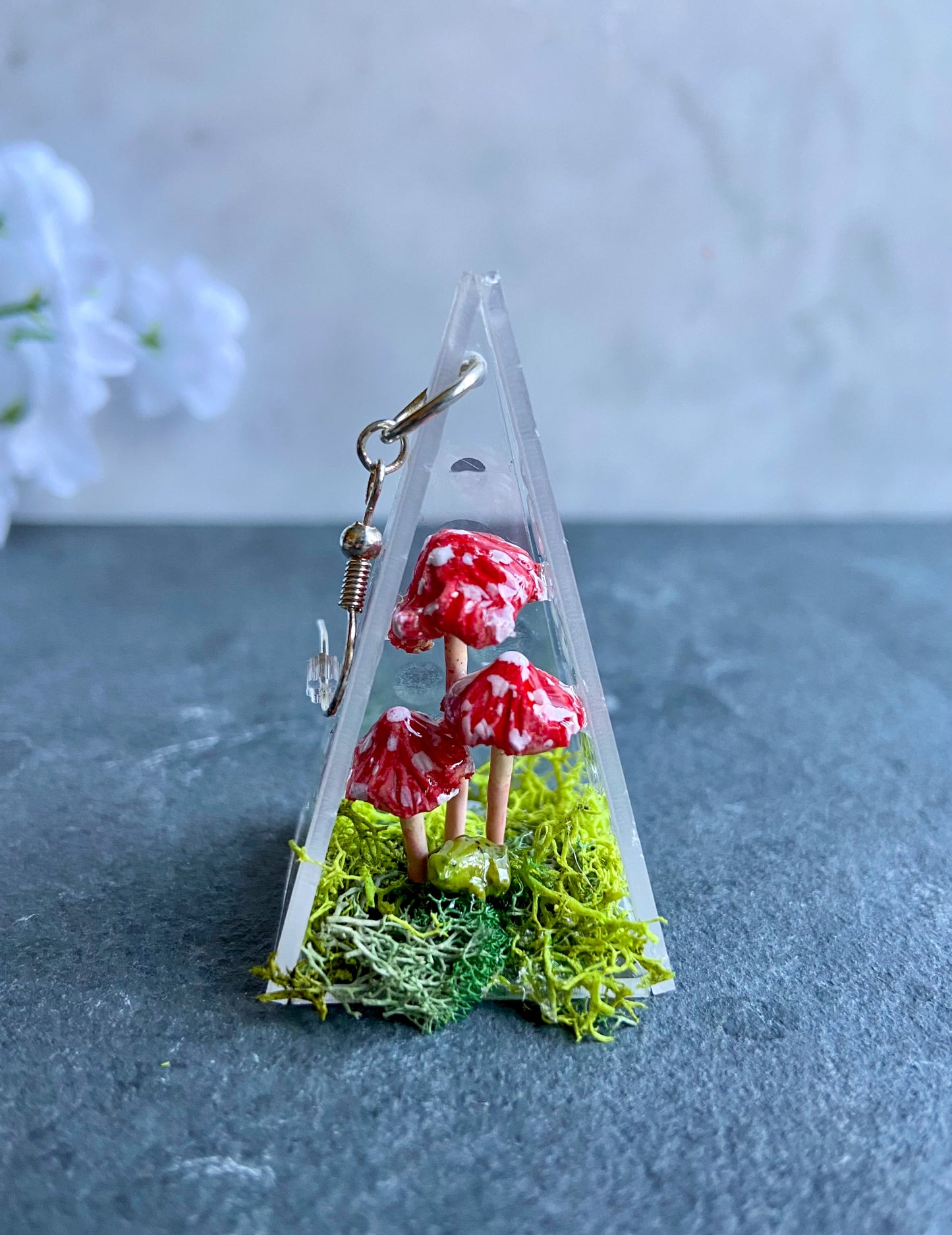 Frog Red Spotted Fairy Mushroom Earrings