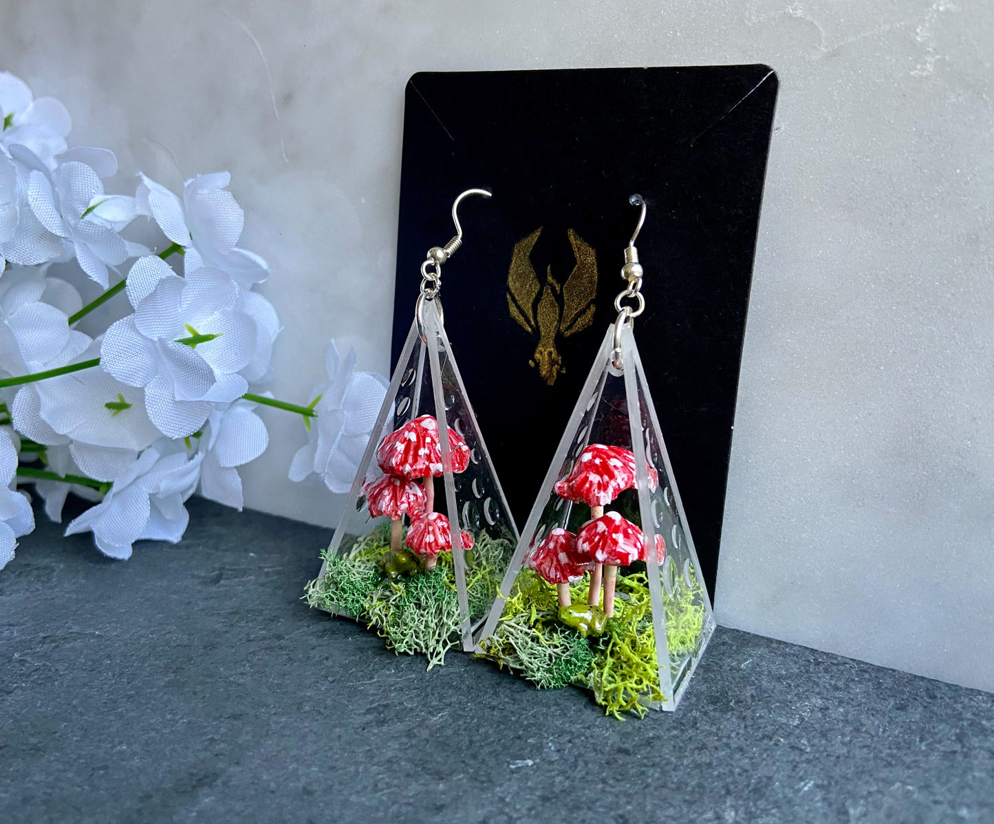 Frog Red Spotted Fairy Mushroom Earrings