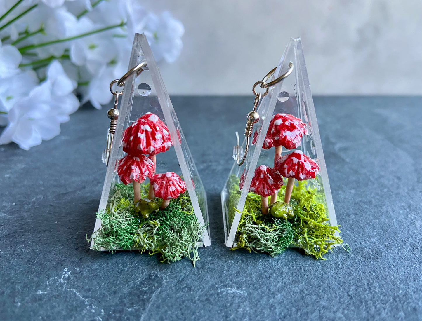 Frog Red Spotted Fairy Mushroom Earrings