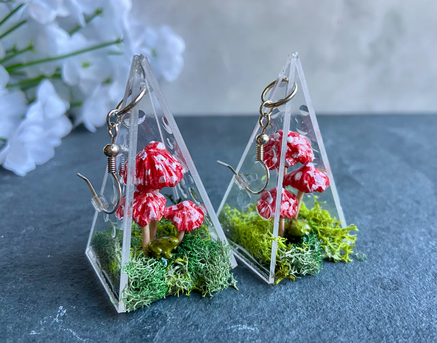 Frog Red Spotted Fairy Mushroom Earrings