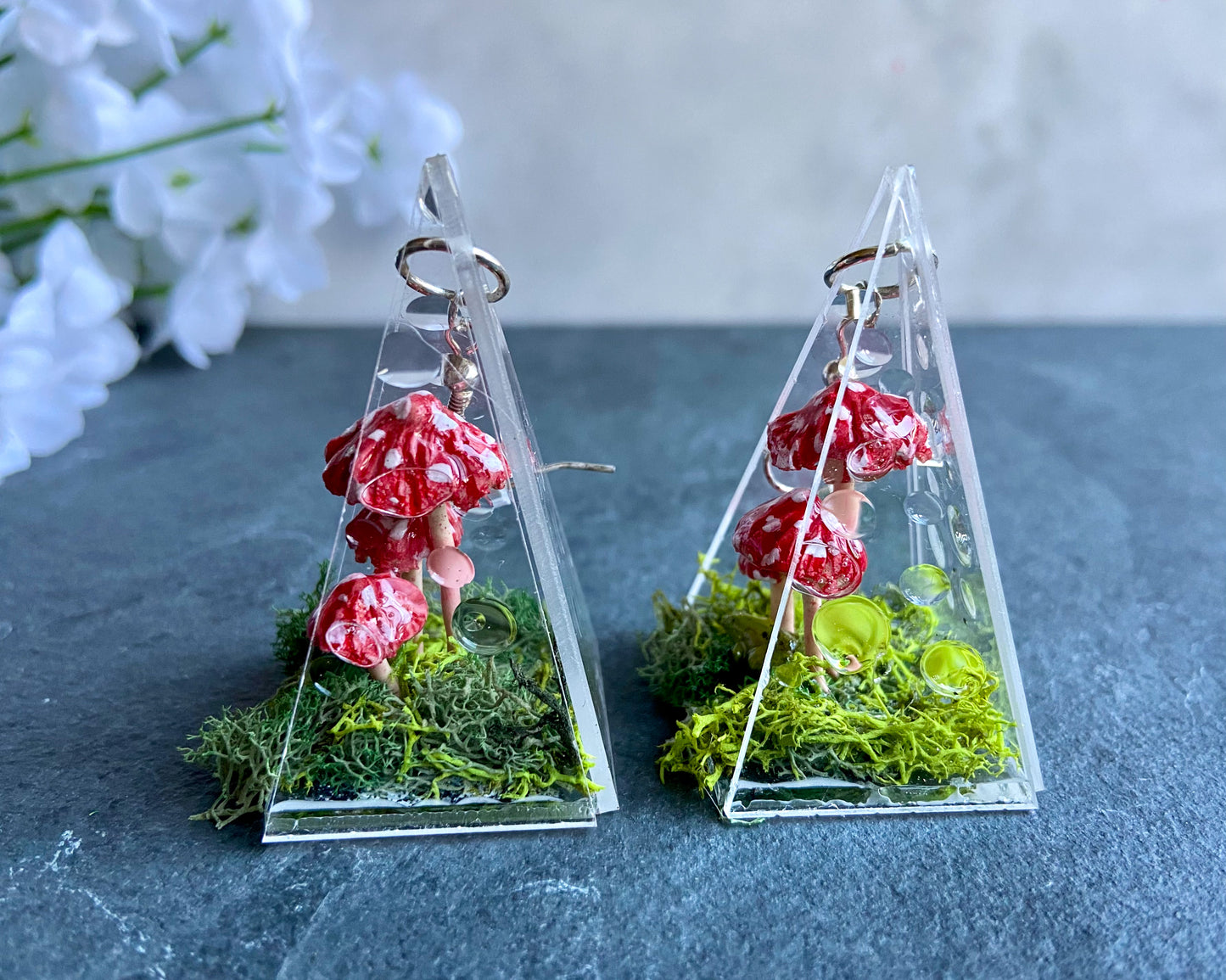 Frog Red Spotted Fairy Mushroom Earrings