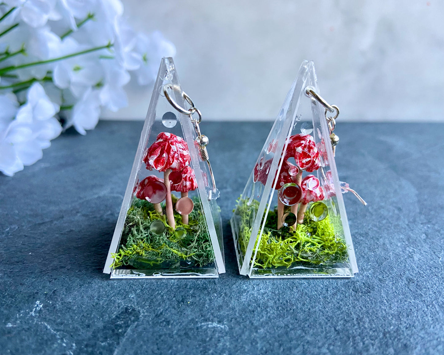 Frog Red Spotted Fairy Mushroom Earrings