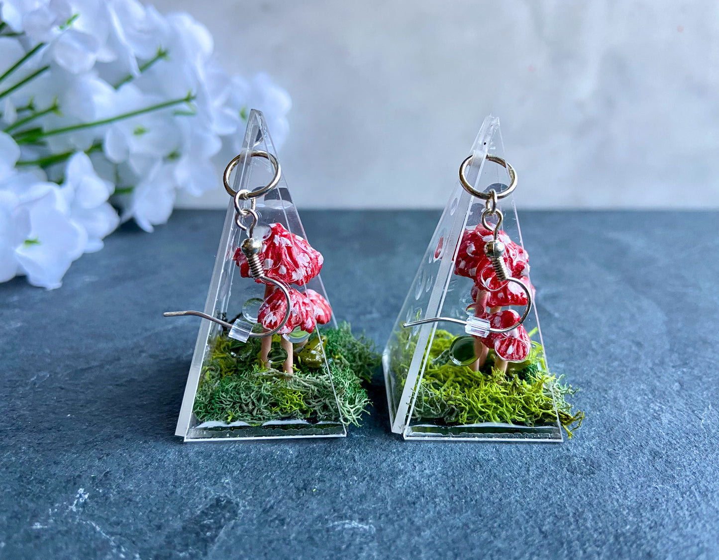 Frog Red Spotted Fairy Mushroom Earrings