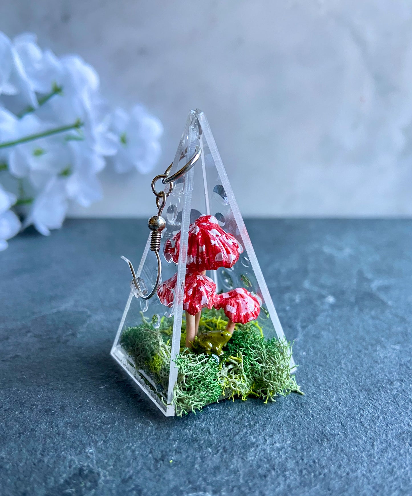 Frog Red Spotted Fairy Mushroom Earrings