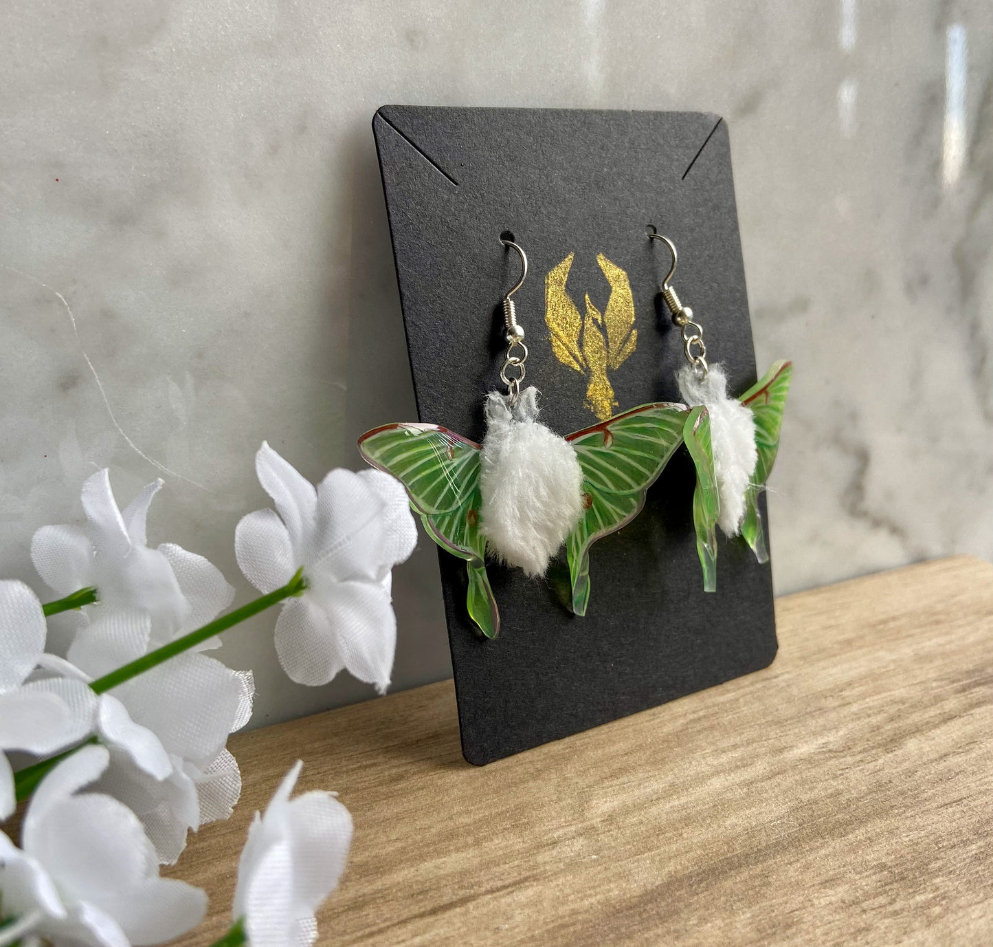 Fuzzy Luna Moth Earrings