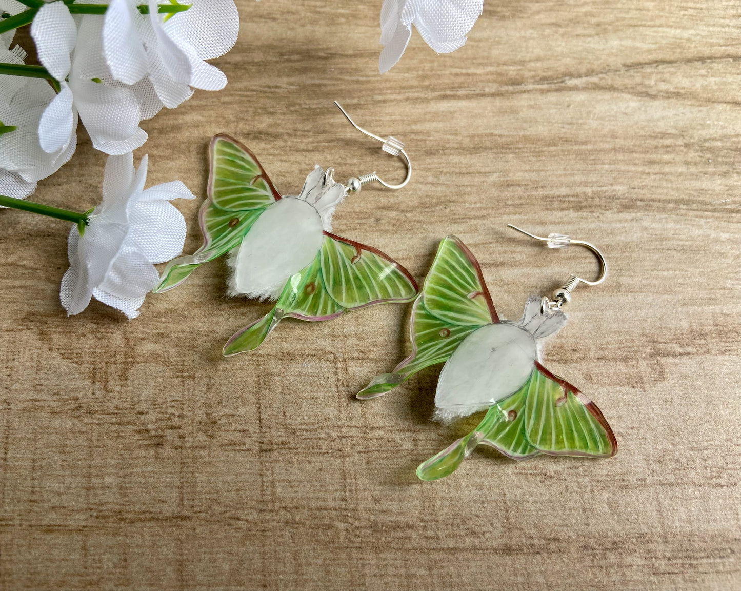 Fuzzy Luna Moth Earrings