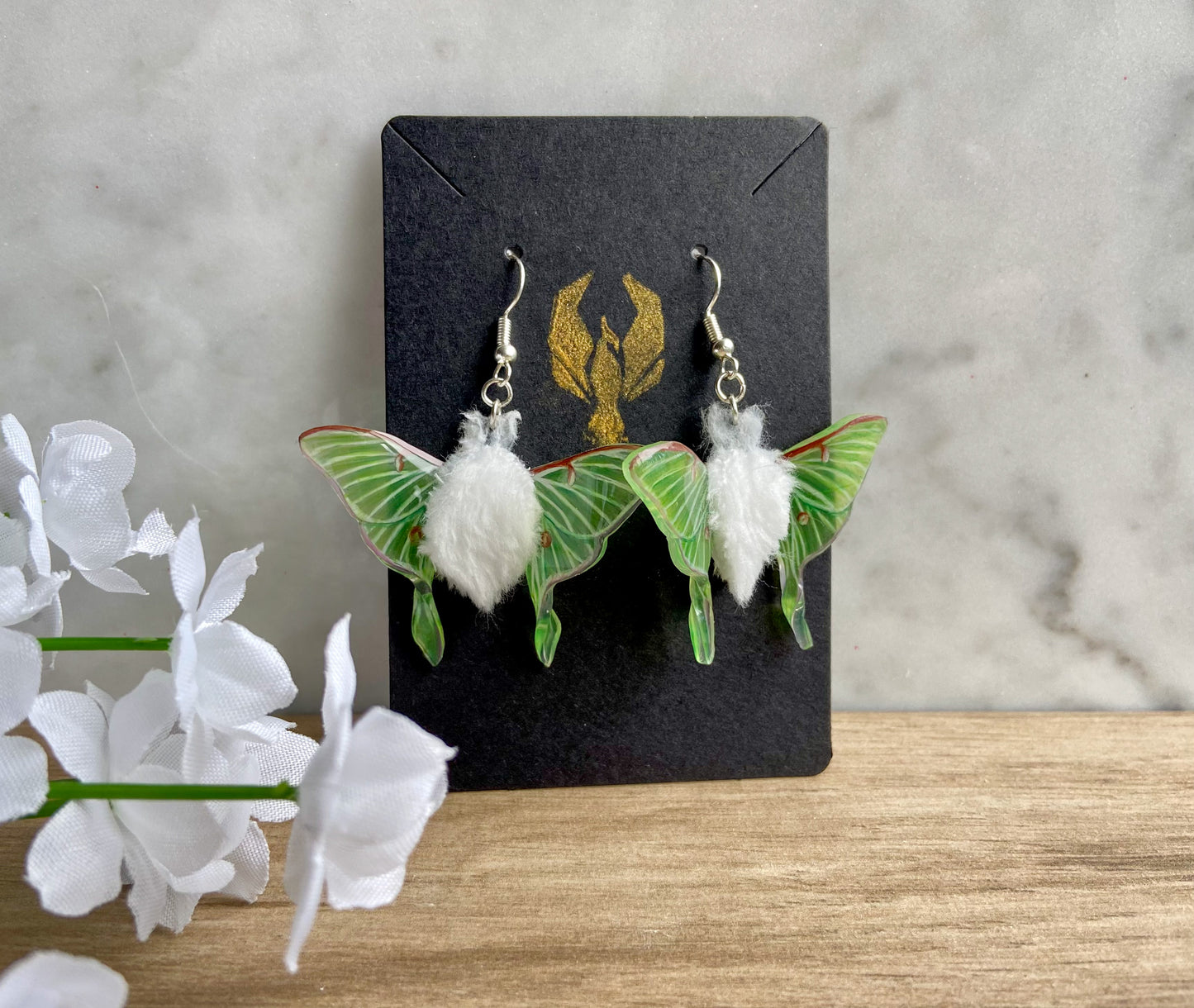 Fuzzy Luna Moth Earrings