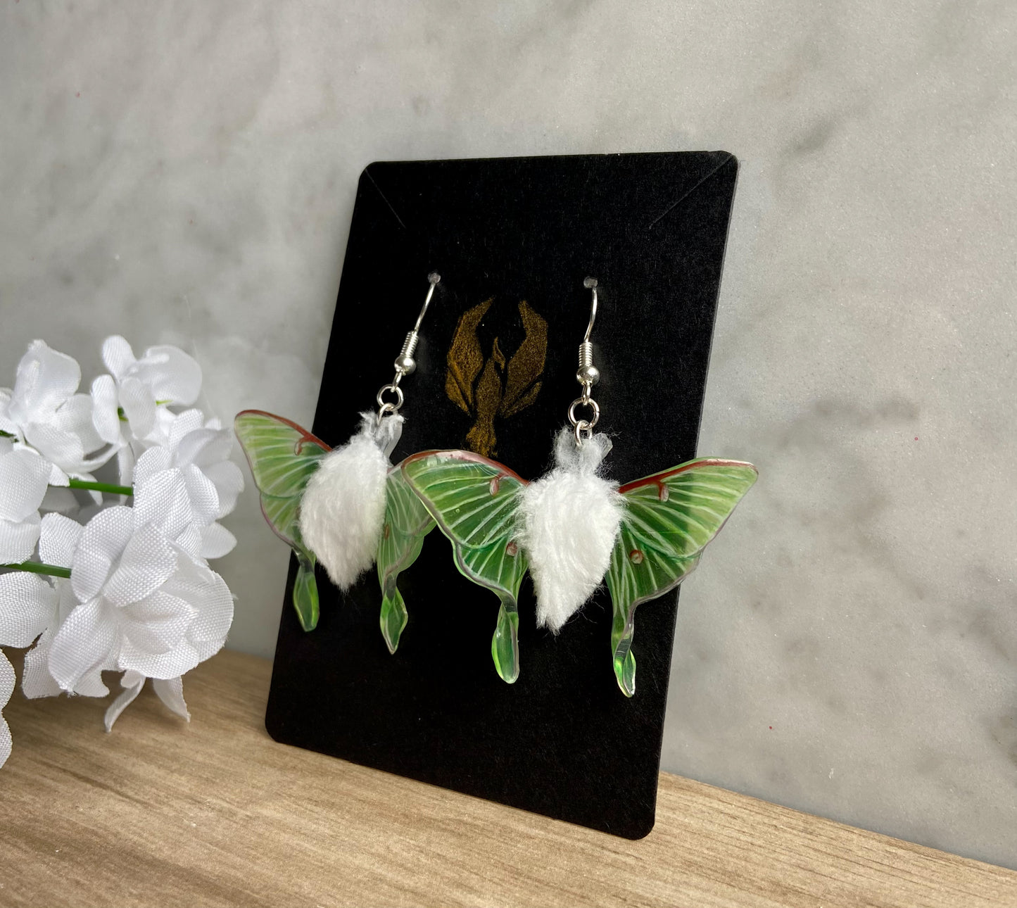 Fuzzy Luna Moth Earrings