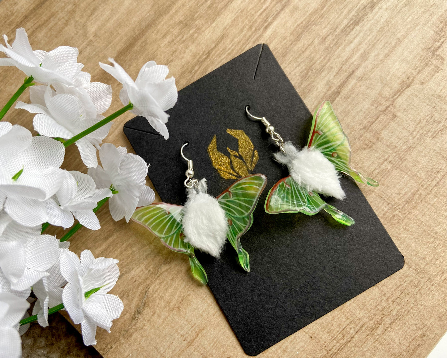 Fuzzy Luna Moth Earrings