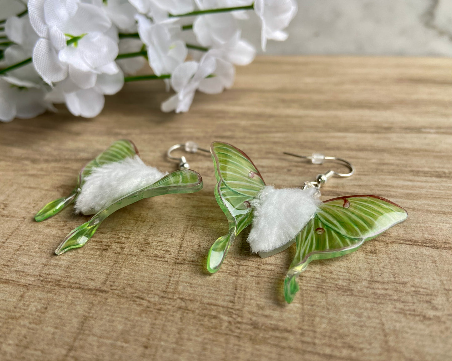 Fuzzy Luna Moth Earrings