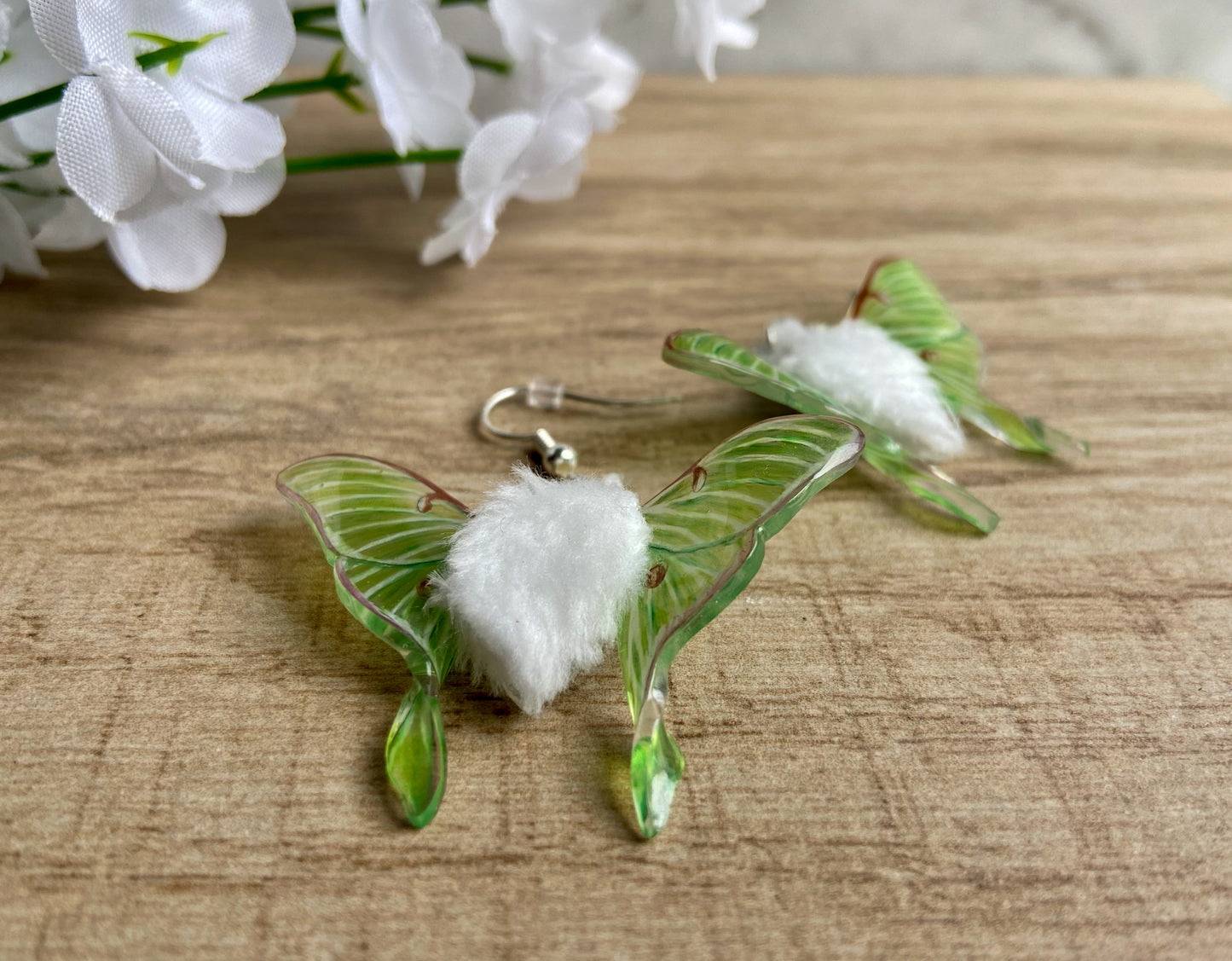 Fuzzy Luna Moth Earrings