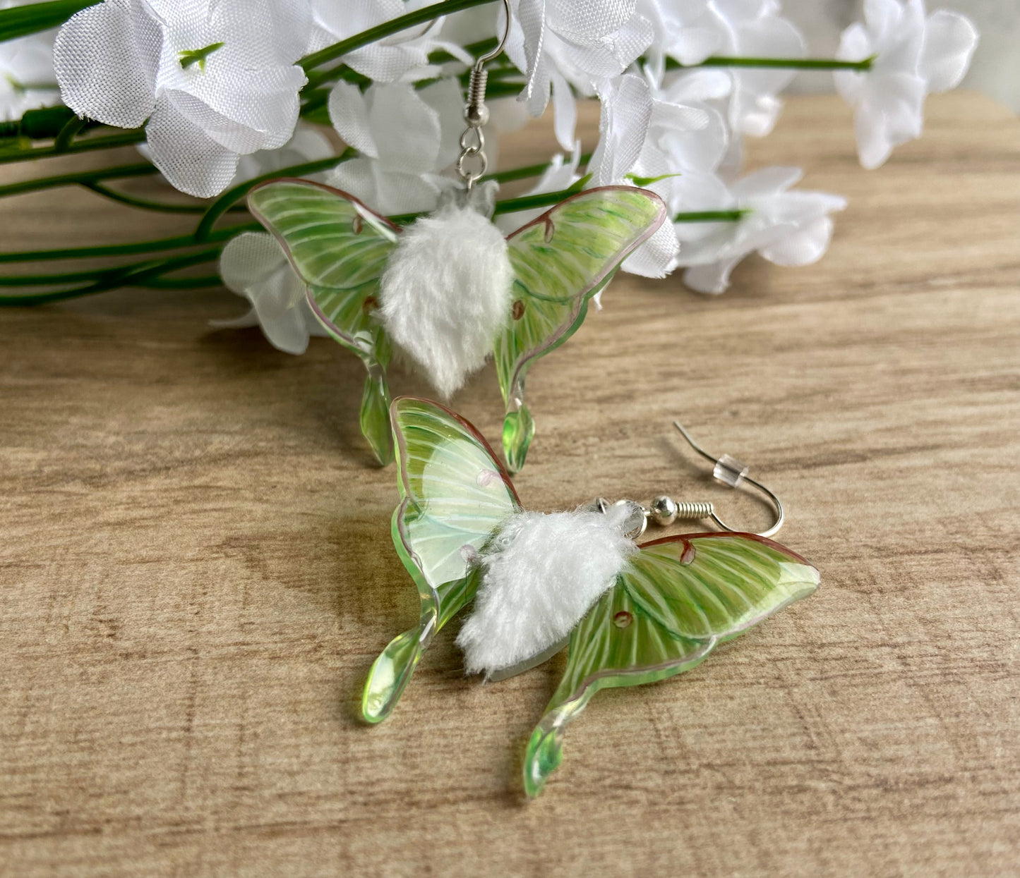 Fuzzy Luna Moth Earrings