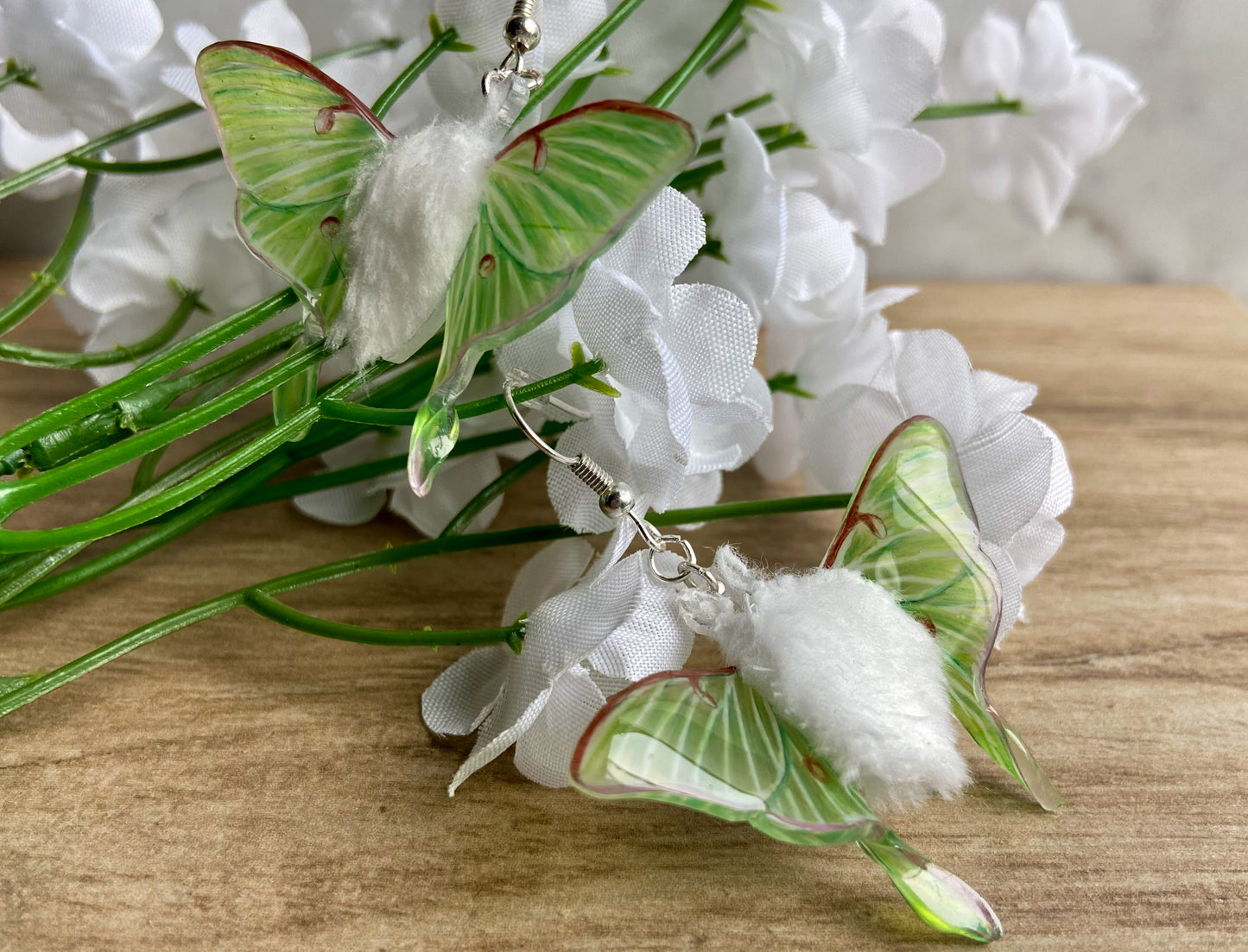 Fuzzy Luna Moth Earrings