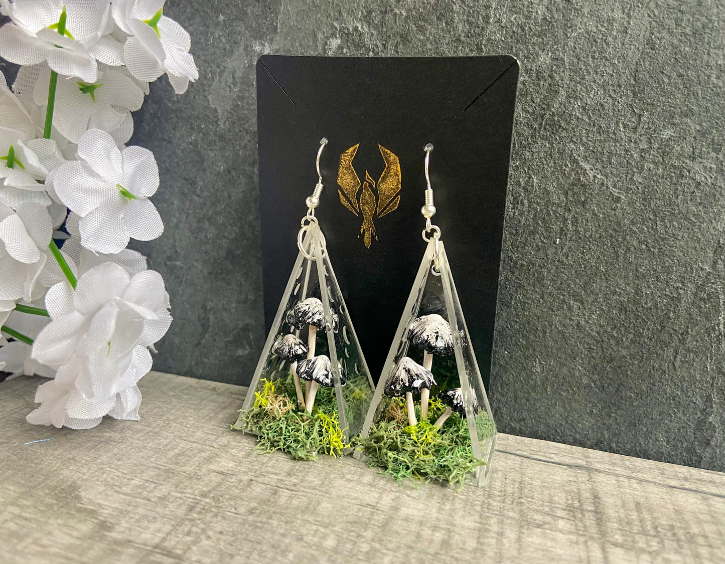 Ink Cap Mushroom Terrarium Earrings