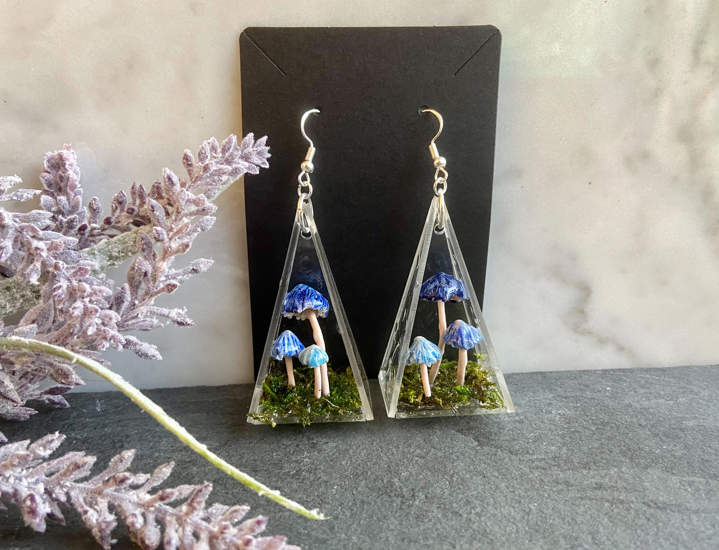 Blue Pastel Fairy Mushroom Earrings