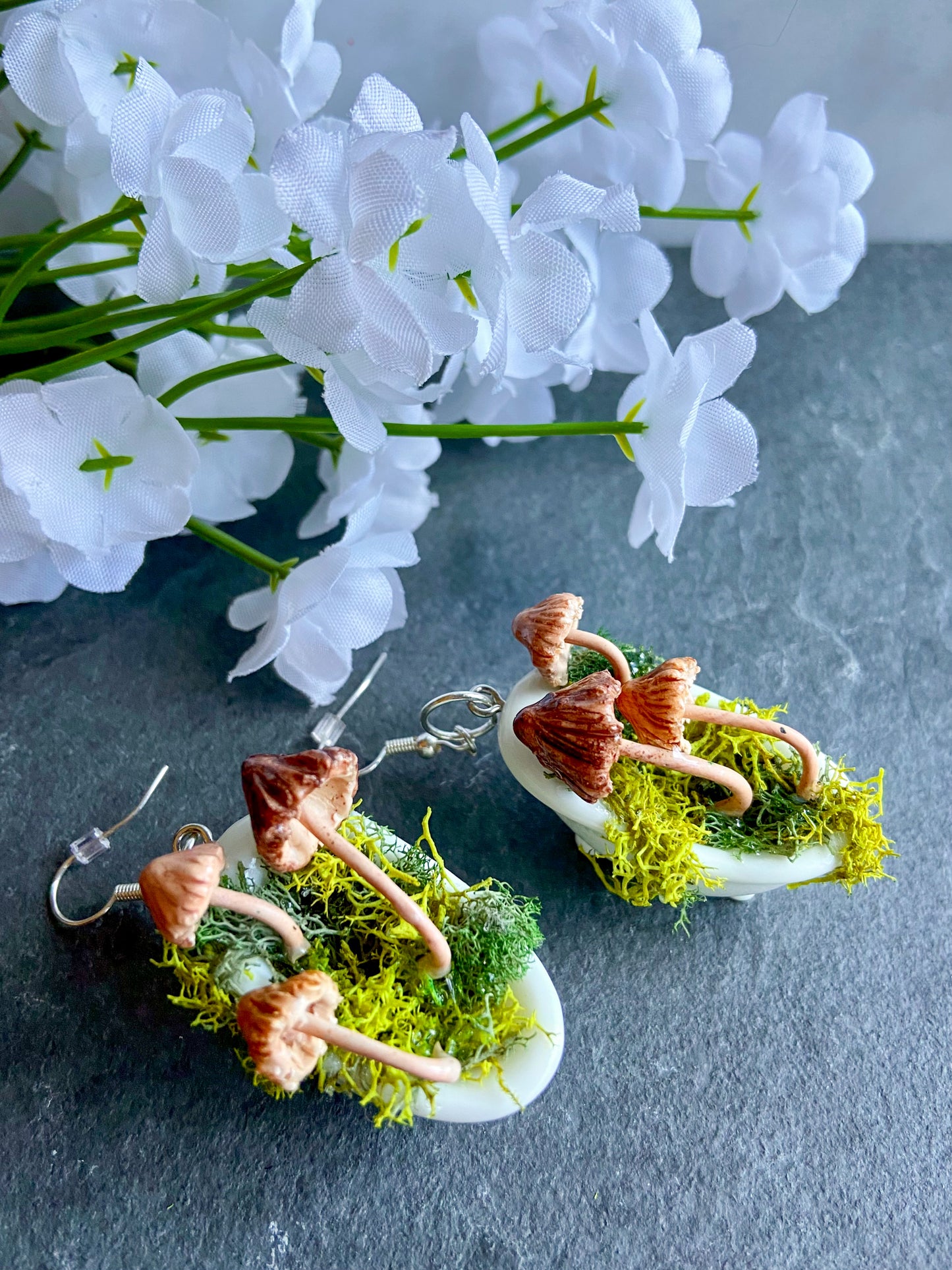 Bathtub Natural Mushroom Earrings